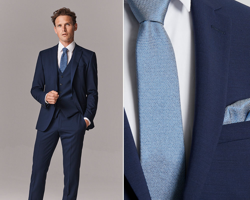 Business formal - öltöny, mellény, nyakkendő, díszzsebkendő